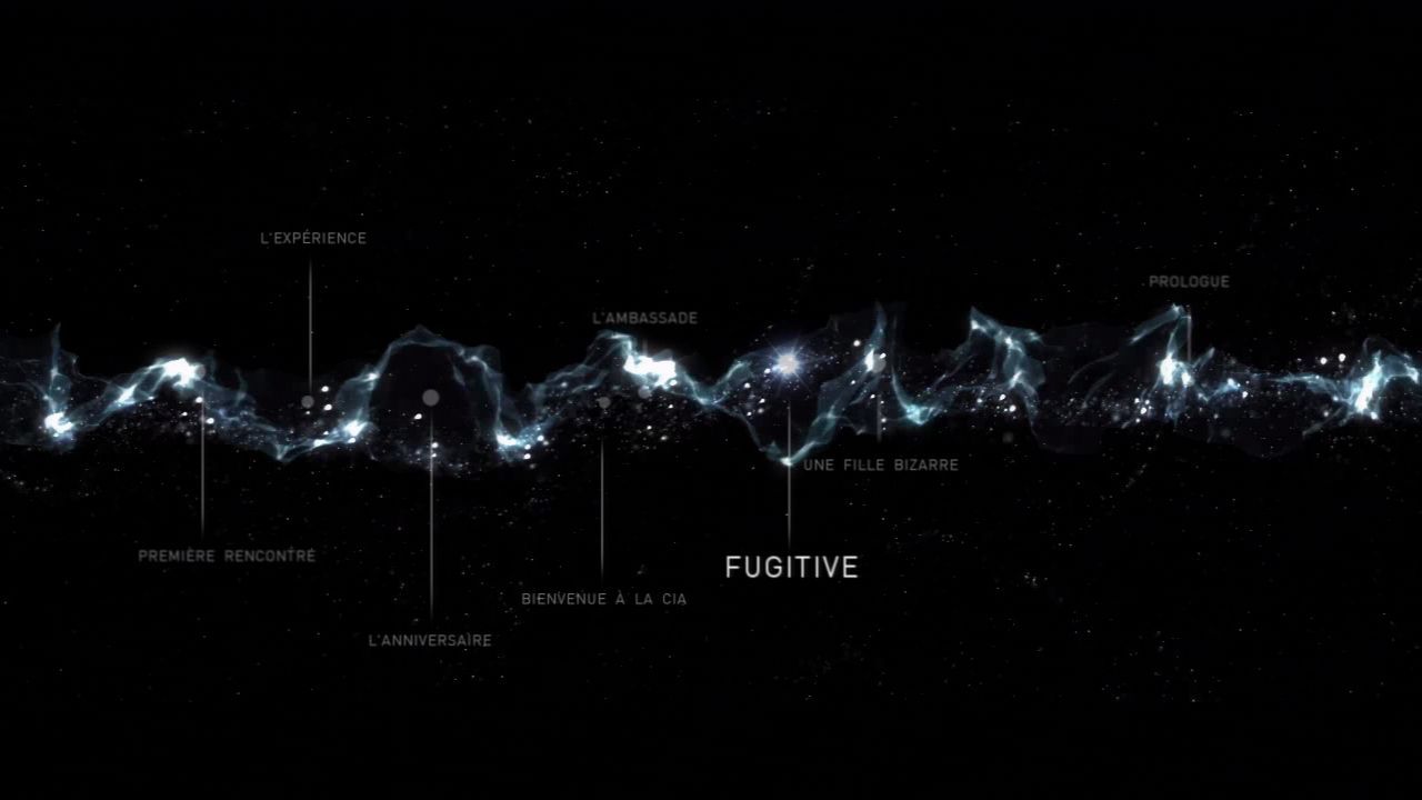 Screenshot of timeline interface: a horizontal twirly smoke trail represents time. Levels are represented with a title at a point in the smoke.