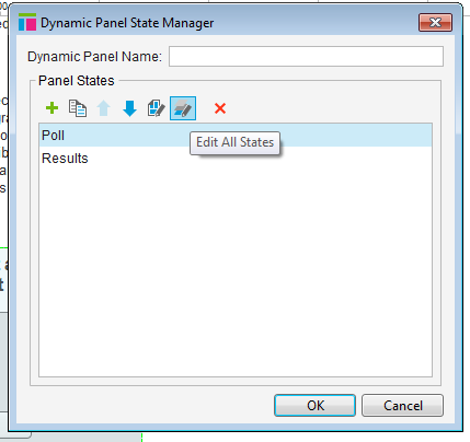 Capture du gestionnaire de dynamic panel, le premier état renommé en "Poll" et le bouton "Editer tous les états" en surbrillance.
