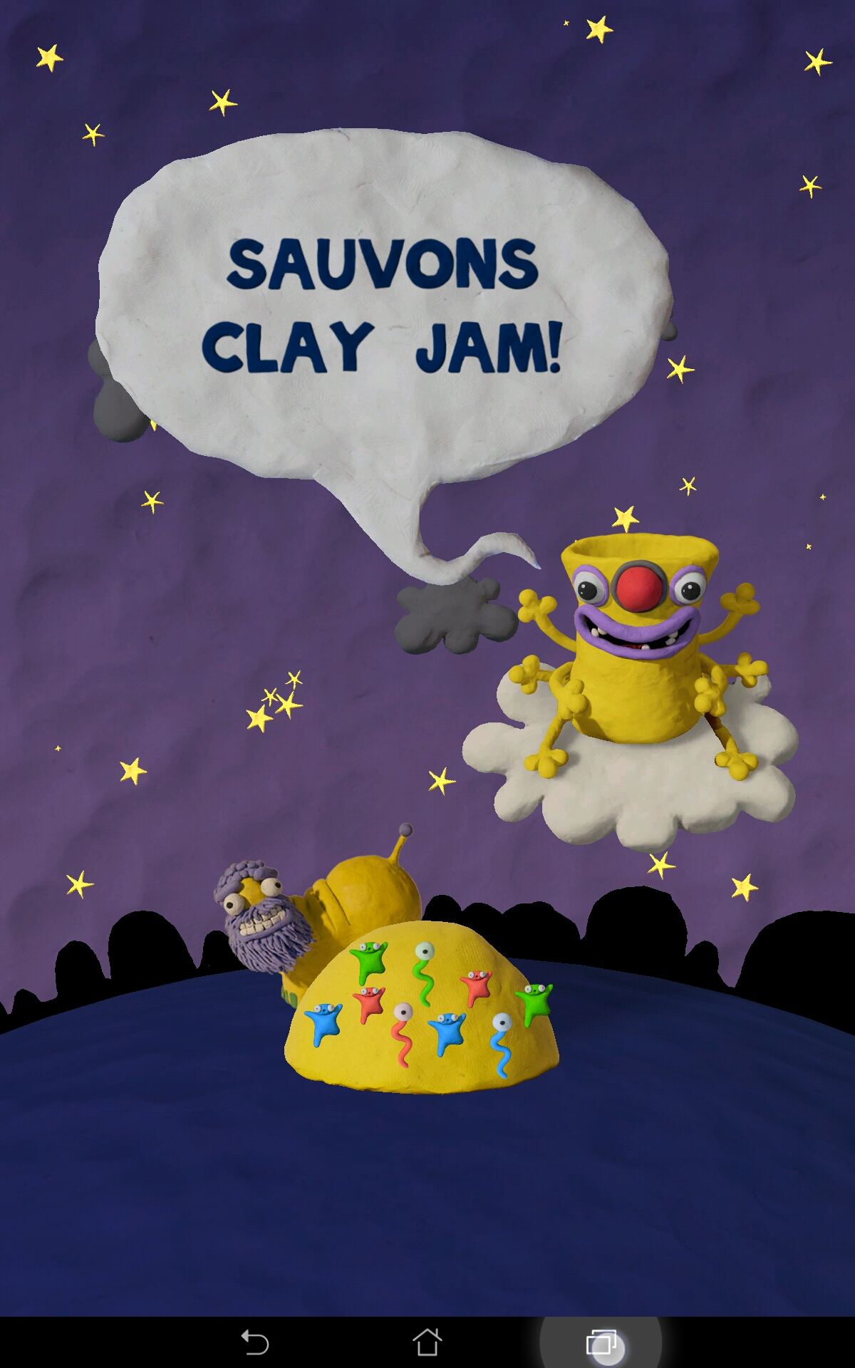 Clay Jam cute intro image with clay puppets of the various characters illustrated.