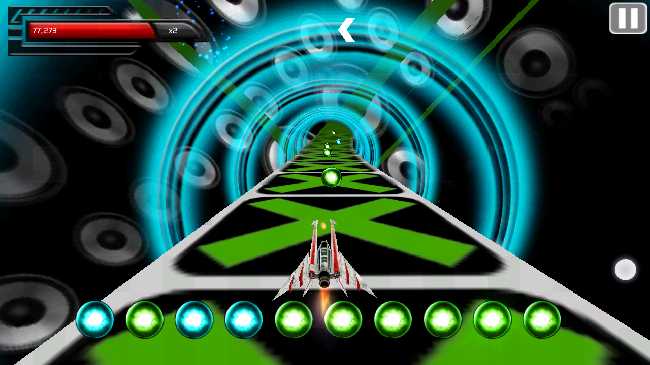 Rythm Racer in game screen with a long list of notes.