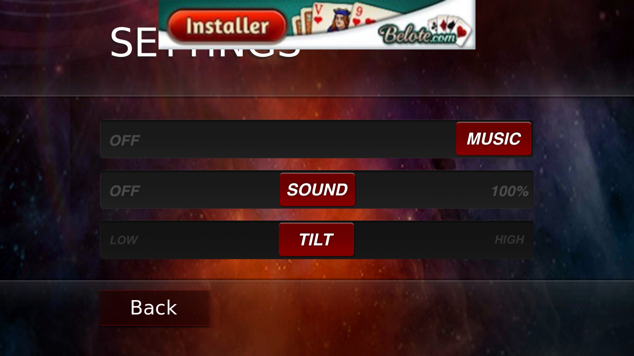 Rythm Racer settings screen.