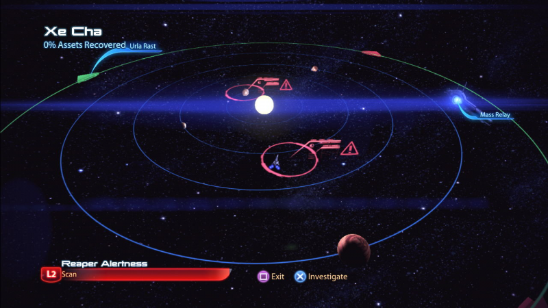 In Mass Effect 3, scanning planets is less cumbersome, but requires evading hostile forces if you scan too much.