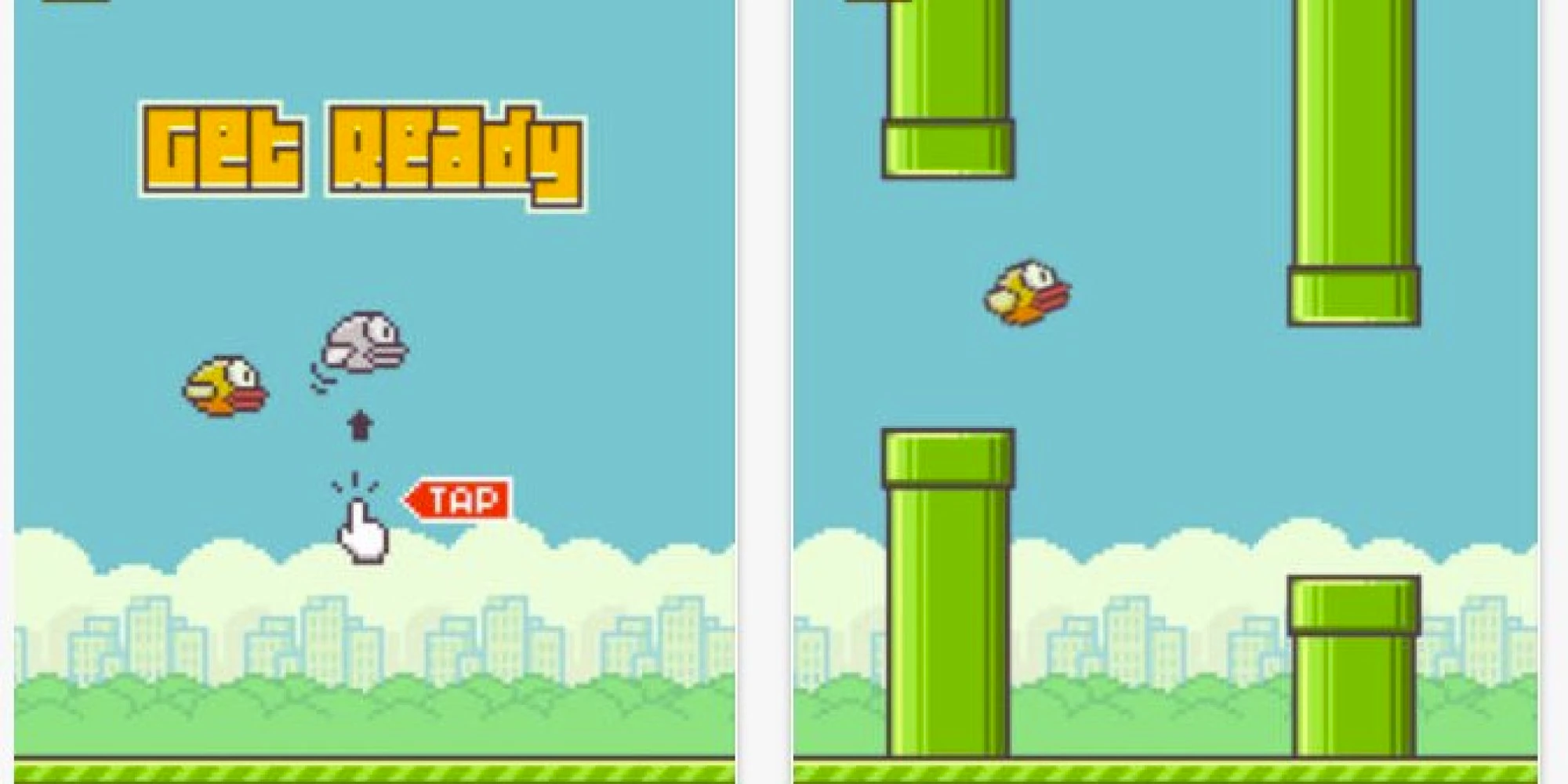 Screenshot de Flappy Bird: le titre requiert de faire l'action nécessaire au gameplay.