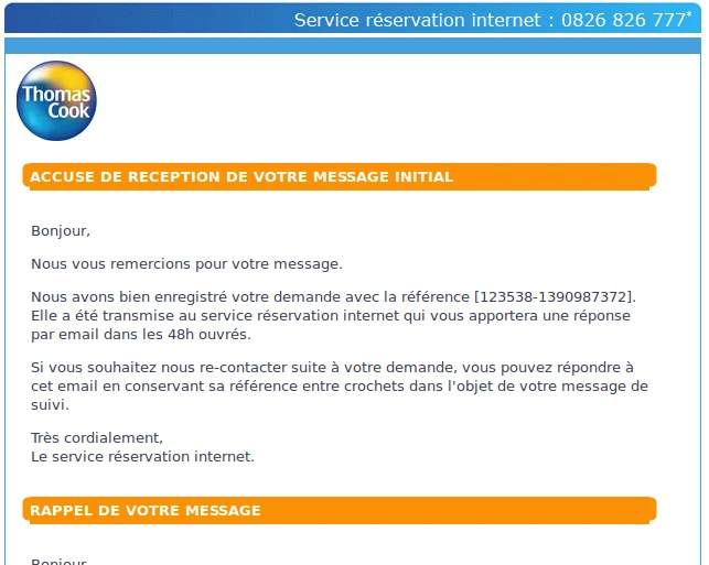 Screenshot de l'accusé de réception par email