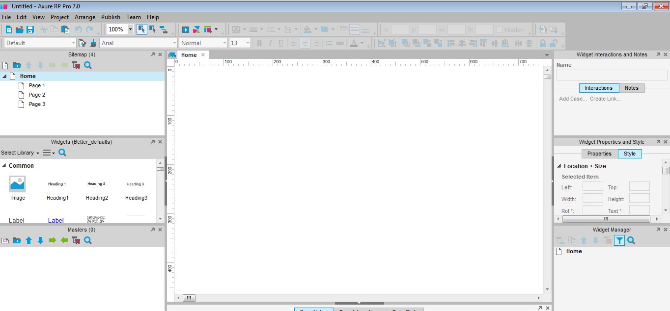 Screenshot donnant une vue d'ensemble de l'interface d'Axure.