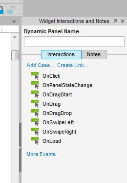 Screenshot of the Axure expanded interactions section for dynamic panels.