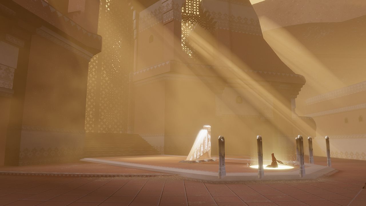 Screenshot d'une scène narrative dans Journey