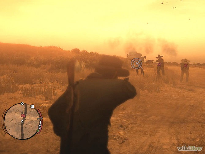 Red dead Redemption screenshot d'un joueur choisissant ses cibles de tir parmis plusieurs enemies.