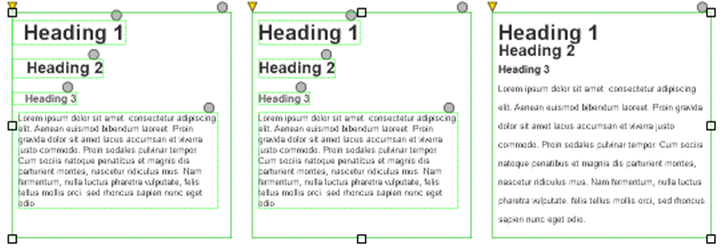 Three ways of creating list items: multiple text boxes on a widget, each with custom styles, or all with consistent styles, vs. All text inside a single widget with various styles applied to different parts of the text.