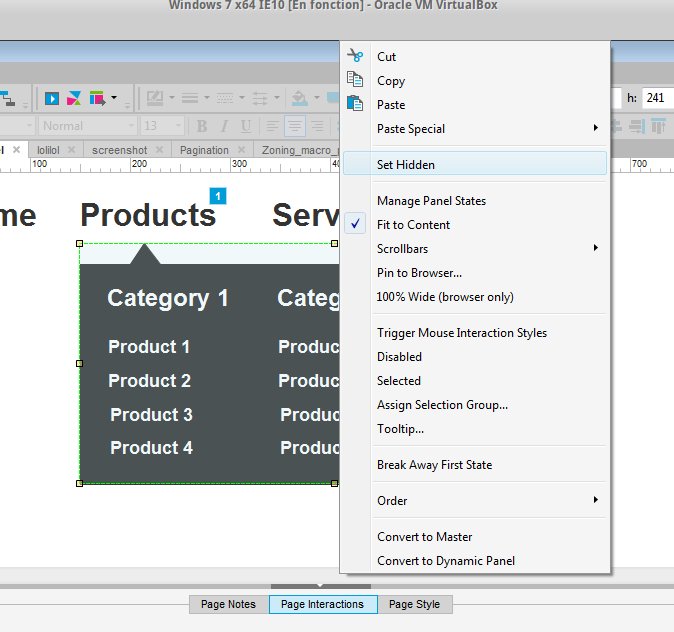 Capture du dynamic panel avec le menu contextuel pour le masquer par défaut.