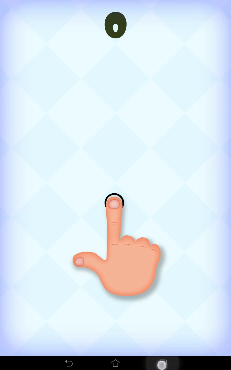 When starting the game, it shows a finger holding a point on the screen with the score at the top on a neutral background.