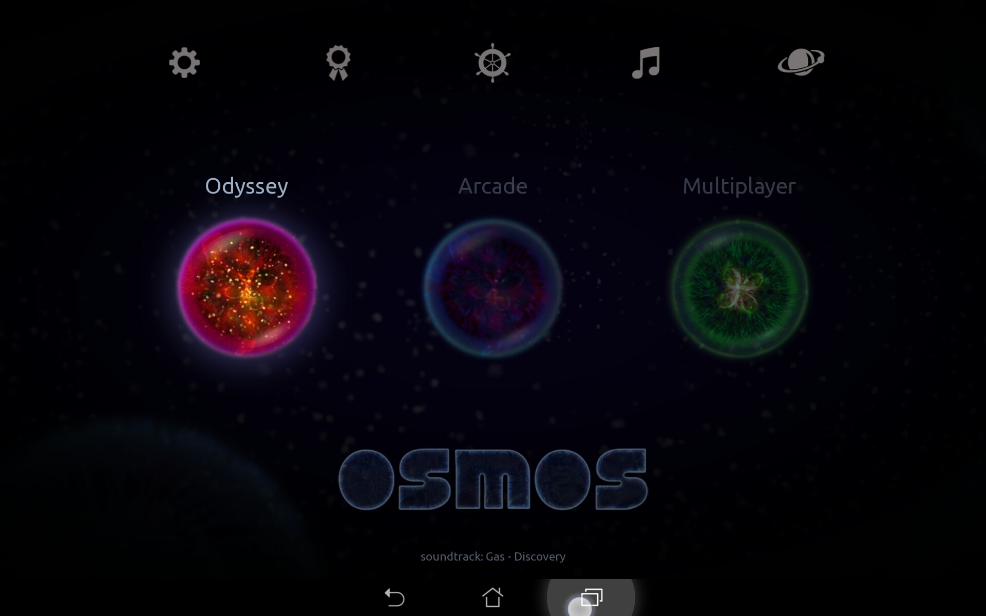 Osmos game start screenshot with 3 game mode options