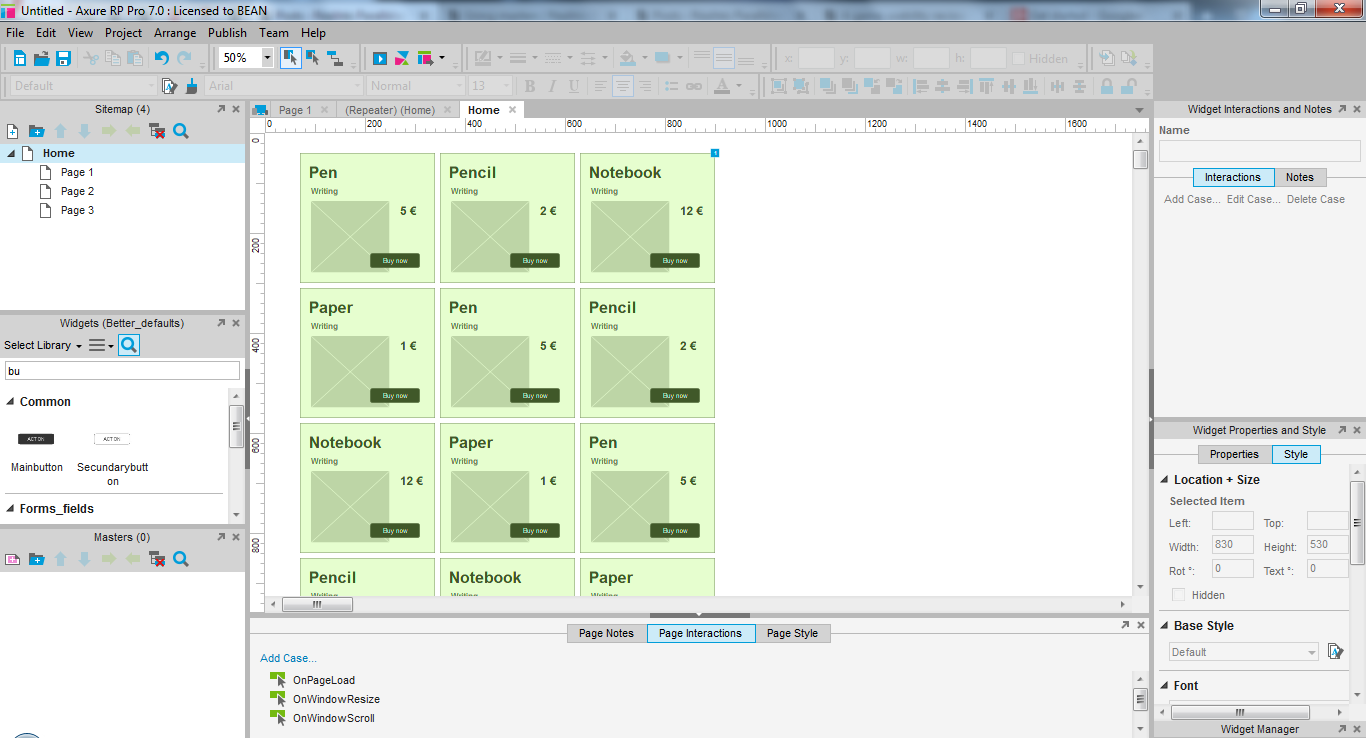 Screenshot of repeater preview in the page that contains it which now shows a grid of 3 items wide and 4 rows.