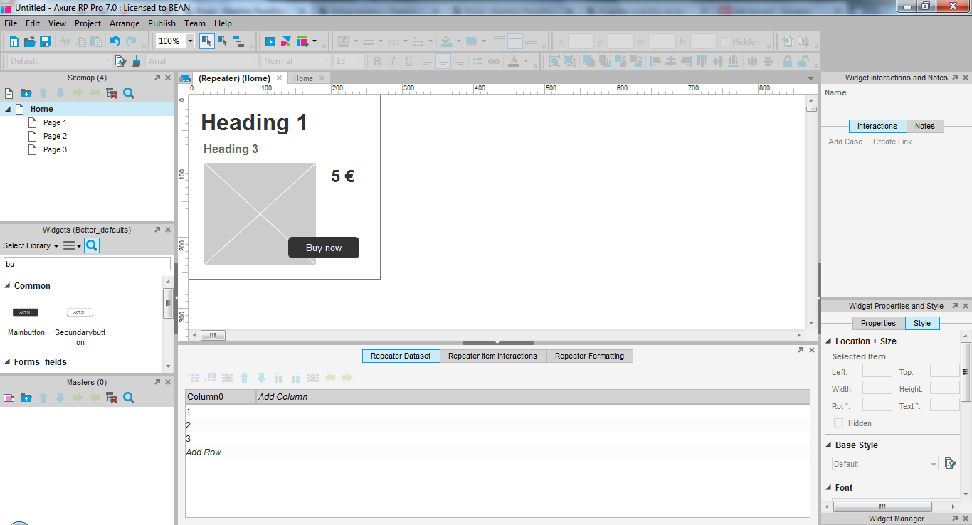 Screenshot of a repeater being edited with the bottom "repeater datasheet" expanded.