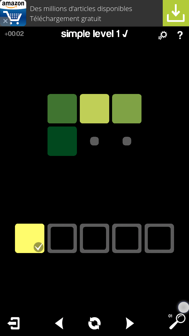Blendoku example of a simple level requiring to sort 5 colors by brightness.