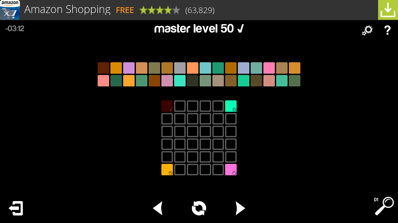 Master blendoku level requiring to sort 36 colors by brightness, saturation and hue.