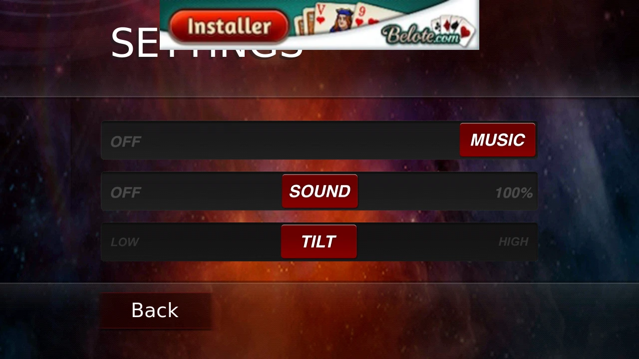 Rythm Racer settings screen.