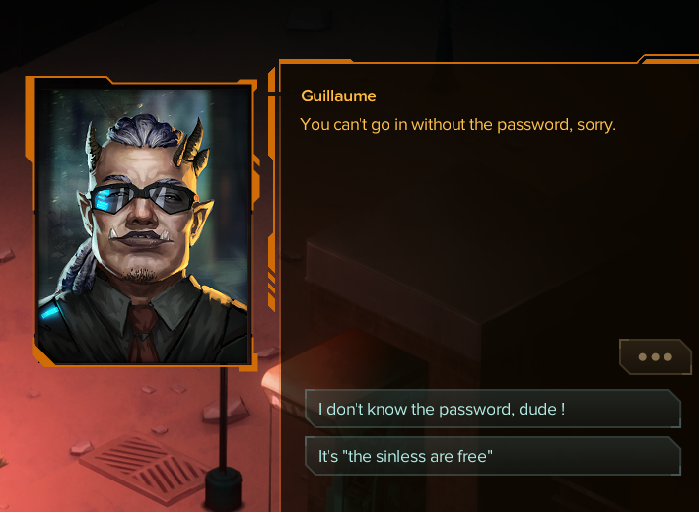 Screenshot of the final dialog in game with the minimum "non disappearing" choices