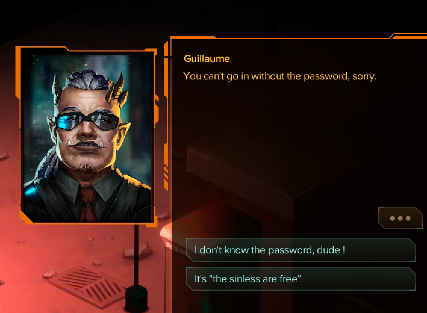 Screenshot of the final dialog in game with the minimum "non disappearing" choices