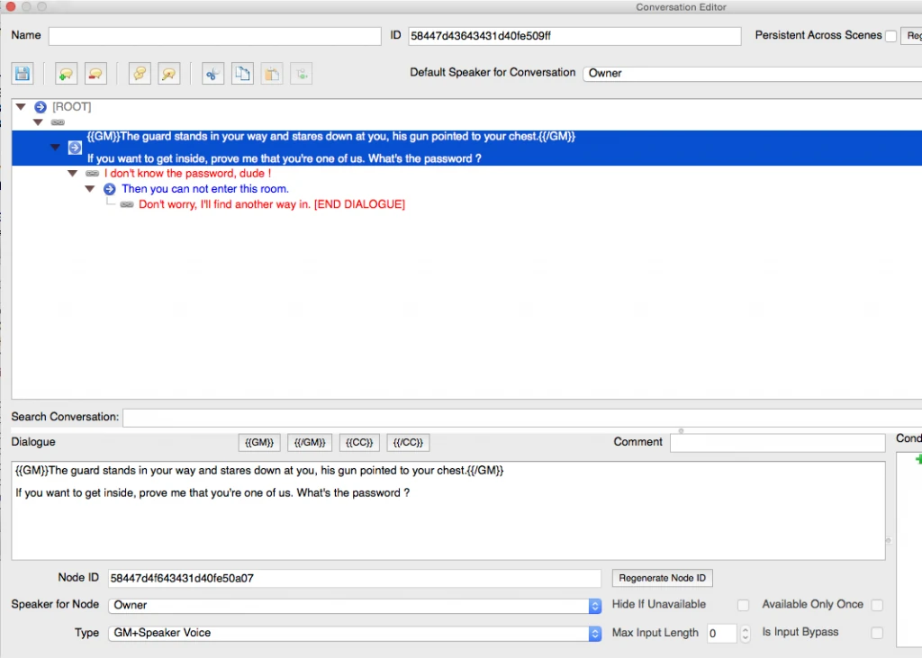 Screenshot of adding narrator text to dialogs