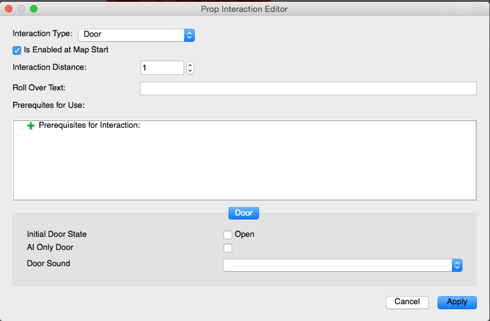 Screenshot of the interaction editor